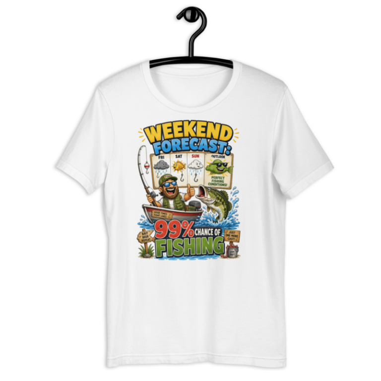 Weekend Forecast 99% Chance Of Fishing - T-Shirt — XS / White